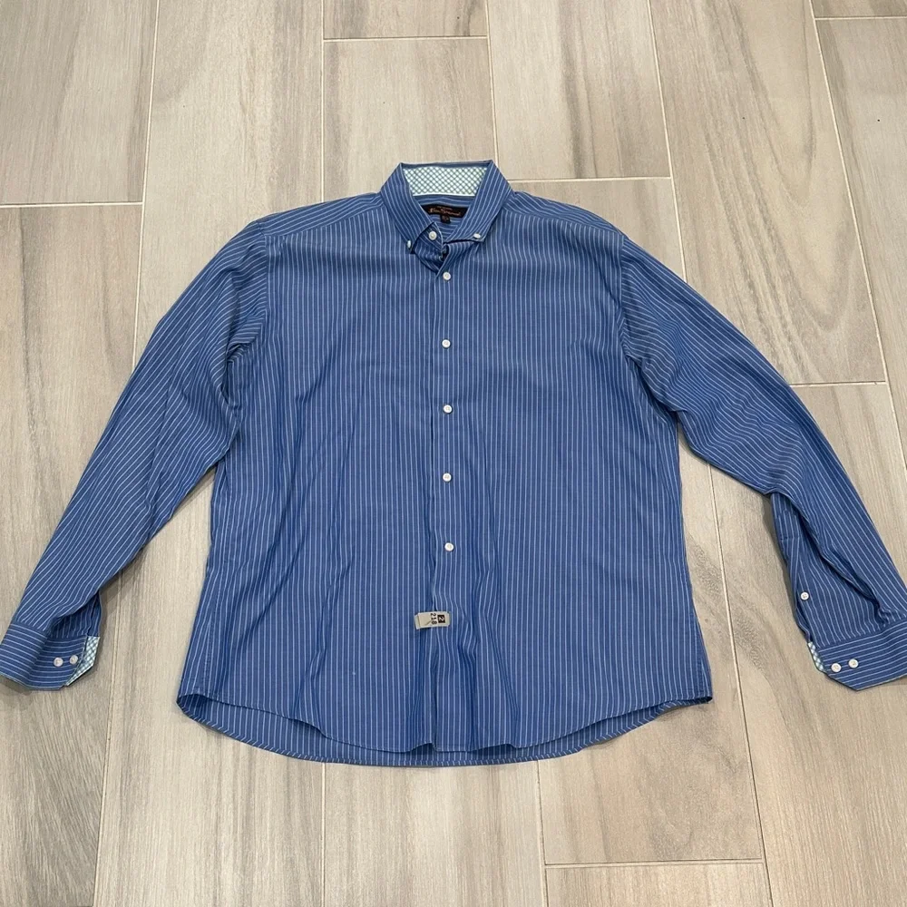 Ben Sherman Large 16.5 34-35 Blue Striped Button Down Shirt - Picture 1 of 10
